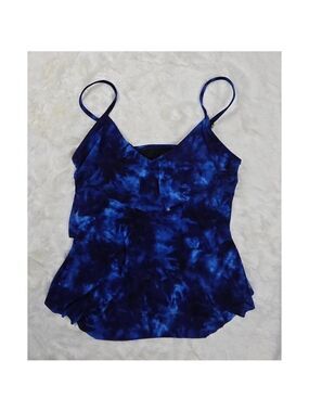 Aqua Green  Blue Tie Dye Tiered Tankini Small